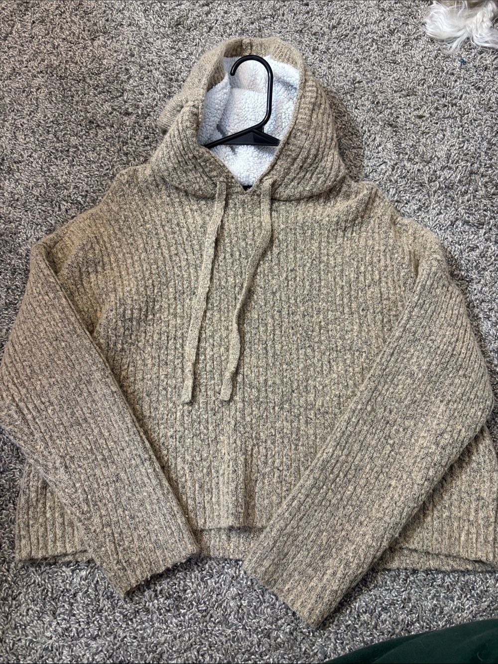 Almost Famous Ribbed Hooded Turtleneck Sweater in Taupe Heather